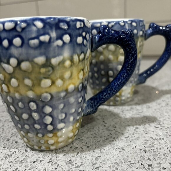 2 Cracker Barrel Coffee Mugs Sea Shell Nautical Blue Textured Beach Theme Gift - Picture 6 of 6